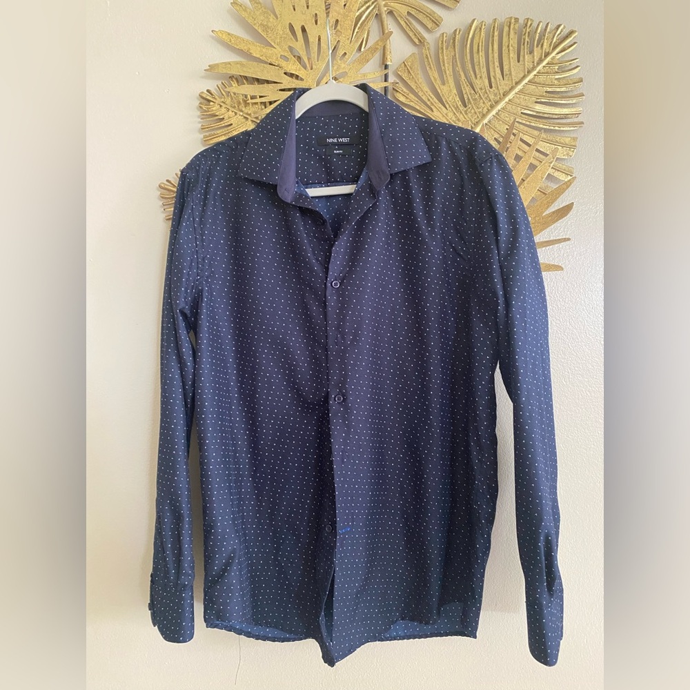 Nine West Men's Dark Blue Polka Dot Shirt
